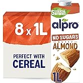 Alpro Almond Drink - No Sugars - Unsweetened Plant-Based Long Life Dairy Free & Lactose Free Milk Alternative - 1L (Pack of 8