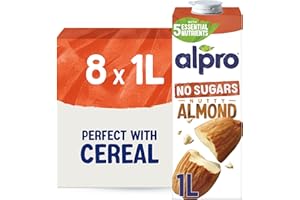Alpro Almond Drink - No Sugars - Unsweetened Plant-Based Long Life Dairy Free & Lactose Free Milk Alternative - 1L (Pack of 8)