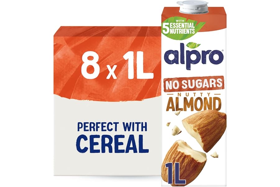 Alpro Almond Drink - No Sugars - Unsweetened Plant-Based Long Life Dairy Free & Lactose Free Milk Alternative - 1L (Pack of 8)