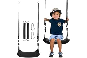 LIAILA Columpio infantil, Asiento columpio para exterior e interior, con 2 cuerdas para colgar y 2 mosquetones, altura regulable, tablero de plástico antideslizante, apto para niños mayores de 3 años (Negro)
