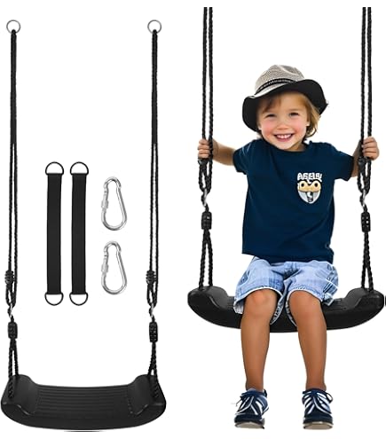 Balançoire Enfant Extérieur/intérieur - Siège Plastique Avec 2 Cordes Et Mousquetons - Hauteur Réglable 115-185 Cm