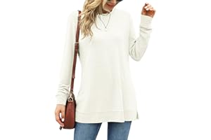 WNEEDU Femmes T-Shirt à Manches Longues Haut de Blouses Sweatshirts décontracté à col Rond