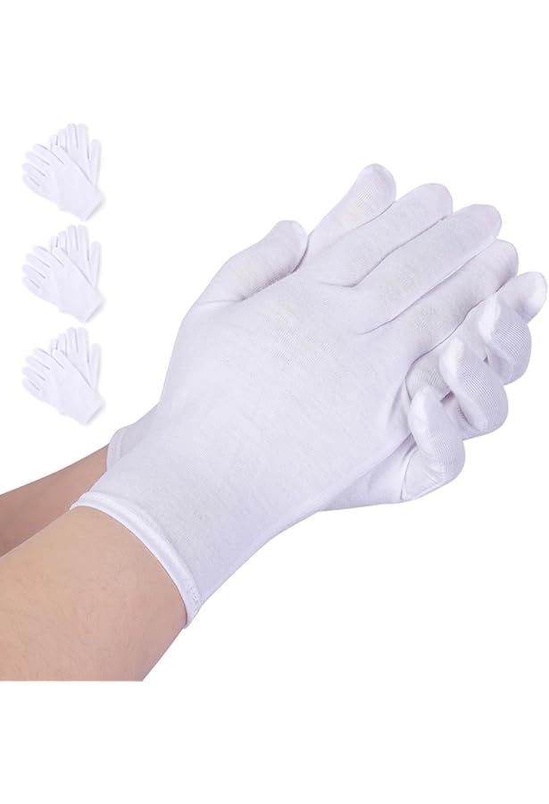 Incutex 12 Paia Di Guanti Di Stoffa In Cotone, Bianchi, Taglia