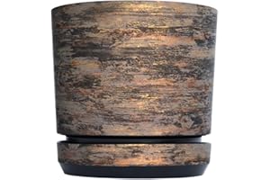 KORAD - Pot de fleurs avec soucoupe intégrée, décor 032, écorce rouille, diamètre 26 cm, pot pour plantes, en plastique, de haute qualité, décoratif avec trous de drainage