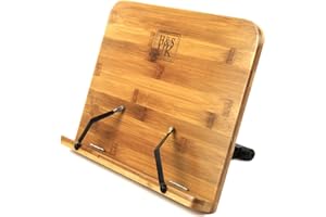 H&S Soporte de Bambú para Libros de Recetas - Atril de Madera para Estudiar - Soporte de Libros de Cocina o Estudio Ajustable
