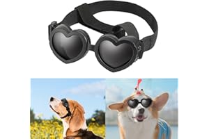 MOYUBATH Small Dog Sunglasses Pet Goggles UV Protection Heart Shape Puppy Goggles Windproof Waterproof Adjustable Strap Doggie Sun Glasses (Black)