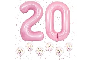 OUSUGA Luftballons Geburtstag 20 Zahl Rosa, 40 Zoll Große Zahlen Helium Folie Mylar Geburtstagdeko Ballons mit 6Pcs Rosa Konfetti Ballons für 20. Jungen Mädchen Jubiläum Party Geburtstag Deko