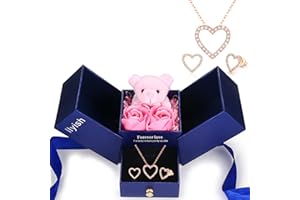llyish Ewige Rose mit Herz Halskette und Bär Geschenkbox Geschenk für Frauen Mama Freundin Zum Geburtstag Muttertag Jubiläum Valentinstag Erntedankfest