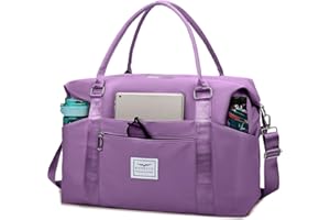FIORETTO Womens Sports Gym Tote Bag Duffle Bag with Wet Pocket, Travel Bag Weekend Overnight Bags with Removable Strap, Water-Resistant Carry On Bag Hospital Holdalls for Women Purple