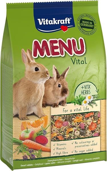 Vitakraft Menu Vital, Zwergkaninchen Futter, mit Luzerne, mit Apfel, mit Kürbis, angereichert mit Kräutern, ohne Zusatz von Zucker (1x 3kg) - 1
