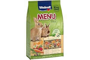 Vitakraft Menu Vital, Zwergkaninchen Futter, mit Luzerne, mit Apfel, mit Kürbis, angereichert mit Kräutern, ohne Zusatz von Zucker (1x 3kg)