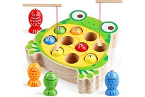 Skrtuan Montessori Holzspielzeug,Spielzeug ab 2 3 4 Jahre Magnet-Angelspielzeug Lernen Feinmotorik, Lernspiele Motorikspielzeug Holz Angelspiel für Kinder