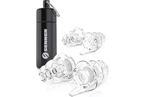 SENNER MusicPro - Reusable Hearing Protection Earplugs for Concert, Festival, Music and Club with Aluminium Container, Especially Light Ear Protectors to wear (tall black box transparent filter)