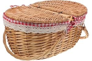 YARDWE Picnic Basket Decorative Storage Basket Woven s with Lids Woven Hamper with Lid Empty Wicker White Wicker with Handles Storage