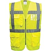 Portwest C496 Mesh Vest Executive Madrid Machine Washable Polyester | Yellow, L, EN ISO 20471 Class 1, Standard Cut, Front Zi