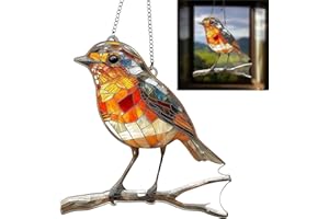 ETILKU Hanging Garden Suncatcher Robin on Br/anch,2D Flat Acr/ylic Garden Bird,Robin Ornaments for Garden,Natural Light Effect,Durable to Use,Easy Installation,Weather-Resistant,Last Long for Daily Use