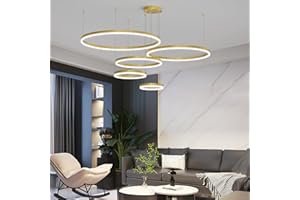Mikeru Luci a Sospensione Rotonde 5 Anelli, 30+40+60+80+100cm LED Luce del Pendente Della Cucina Dimmerabile 10% al 100% Oro Luce del Pendente Regolabile in Altezza 3000k/4500k/6500k per L'isola
