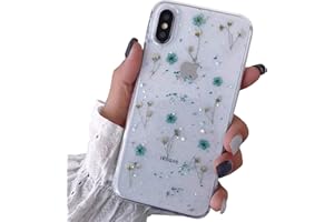 Tybiky, Custodia per iPhone 12, motivo floreale e fiori secchi in silicone TPU, cover posteriore per iPhone 12, motivo floreale blu