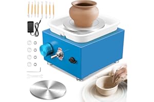 Tornio per Ceramica, Kooeuru Tornio per Argilla 2000 giri/min Velocità Regolabile con Piastre da 10/6,5 cm, Strumenti di Modellatura e Vasca Rimovibile, Tornio Ceramica per Bambini e Adulti, Blu