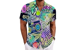 GENERIC Herren Hawaiihemd 80er 90er Jahre Stil Kurzarm - Bunt Retro Vintage Party Hemden Männer Karneval Fasching Outfit Neon Geometrisch Bad Taste Kostüm Regular Fit