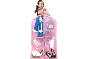 Waterproof Hanging Garment Bag 40 inch Clothes Bag with Gusset, 5 Pockets & Side Zip for Dance Costumes, Sports, Skating, Theatre, Beauty Pageants & More by Kendall Country, Cotton Candy Pink