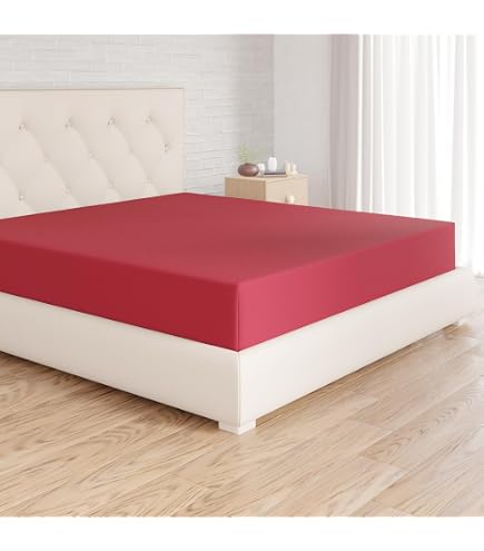 Vency Lenzuolo Con Angoli Jersey In Puro Cotone - Rosso Bordeaux, 180x200 Cm, Adatto A Materassi Fino A 25 Cm Di Altezza