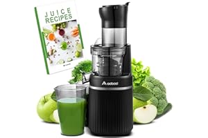 AAOBOSI Juicer Machines, Aobosi Slow Masticating Juicer with 8CM Large Feed Chute, Cold Press Juicers for Whole Fruit and Vegetable with Two-layer Filter, Safety Lock, Matte Black
