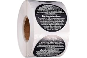 GLOBAL-DAILY 500pcs Candle Warning Labels and Safety Stickers - 1.5 Inch Round Black Labels for Candle Jars, Tins, and Containers. Wax Melting Safety Stickers for Candle Making Supplies (Black)