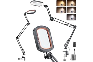 ‎CHICLEW 10X Rechteckige Lupe mit Licht und Klemme, 3 Arme und 5 Farbmodi Lupenlampe, Große LED Lupenleuchte mit Freisprechfunktion für Lesen, Handwerk, Schmuckreparatur, Malerei, Feinarbeiten und Hobbys