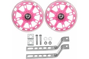 JIAKALAMO Kids Bike Stabilisers for Childs Bike,Bicycle Training Wheels Mute Flash Wheels with Adjustable Bicycle Stabiliser Mounted Kit for 12 14 16 18 20 Inch,Balance Auxiliary Wheel(Pink, 1 Pair)