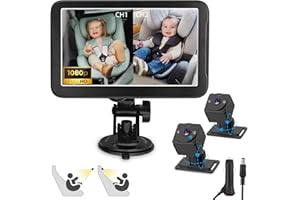 eSynic 1080P HD Dual Baby Car Camera 7'' Split Screen Double Baby Monitor Child Mirror Rear Facing for Car Back Seat with Night Vision| 360° Rotatable Camera|150° Wide Angle for 2 Baby Kids Twins Pets