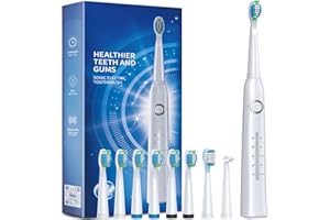 DEMITA Electric Toothbrush for Adult, Sonic Toothbrushes with 8 Brush Heads 40000 VPM 5 Modes, Sonic Toothbrushes Fast Rechargeable 4 Hours Last 30 Days (P1, Cleanwhite)