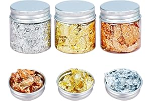 Feliciay 3 Flaschen Blattgold Flocken Dekorfolie 30g / Flasche Blattgoldvergoldungsflocken Nagelkunst Harzschmuck DIY Kunsthandwerk Kuchen Dekorieren Tools Verzierungen (Gold, Silber, Kupfer)