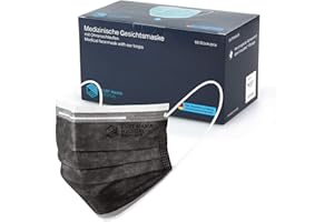 ‎STAUBPIRAT STAUBPIRAT CURT MARIA MEDICAL Pack of 50 Medical Face Masks Made in Germany Mouth Guard 3-Ply with Ear Loops for Disposable Use Black