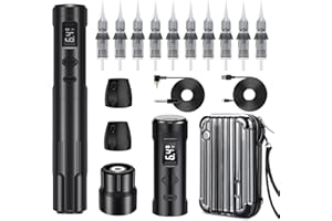 Biomaser Bezprzewodowa półtrwała maszyna do makijażu z 2 bateriami, 10 wkładów igieł do eyelinera, ust, brwi, cieniowania dla początkujących i artystów