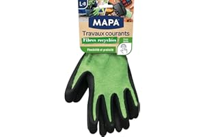 MAPA PROFESSIONAL MAPA - Travaux Courants Fibres Recyclées - Gants de Jardinage Multi-Usages en Fibres Recyclées - Flexibles et Résistants - 1 paire - Taille L