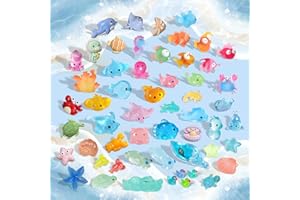 OcTecho 100pcs Ocean Resin Animals, 51 Styles Mini Sea Animals, Tiny Ocean Animal Mixed Resin Figurines Marine Plastic Ornaments for Aquarium, Fish Tank, Fairy Garden and Dollhouse, Hide Crafts Decor