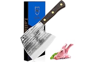 LA TIM'S Coltello da carne, mannaia resistente da 0.85 Kg con acciaio ad alto tenore di carbonio forgiato a mano, coltello da macellaio per tagliare le ossa, manico in legno massello