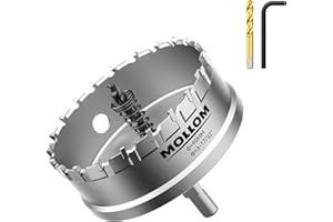 Mollom (90mm | 3-17/32'') Heavy Duty Carbide Hole Saw with 2 Pilot Drill Bits, Hole Cutter cuts Stainless Steel, mild Steel, Iron, Copper, Brass, Plastic
