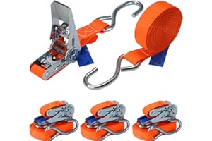 BB SPORT Cinghie di tensione con cricchetto e gancio 4 m o 6 m tiranti fasce cricchetto ancoraggio 4 pezzi da 700 kg DIN EN 12195-2, larghezza 25 mm - 4 pezzi 2.5 cm x 6 m