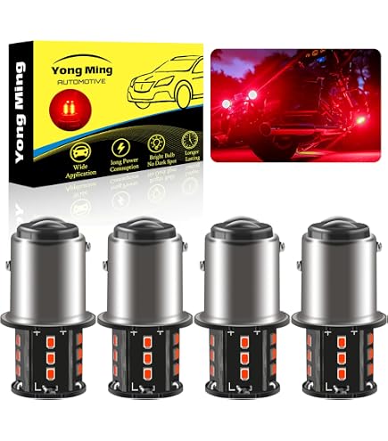 4 Ampoules LED 1157 BAY15D Rouge - Feu Stop Et Arrière - 12V/24V - Super Lumineuses