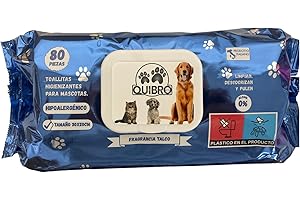 Quibropets Toallitas Húmedas con Talco para la Higiene de Patas de Perros y Gatos - Limpieza Profunda y Efectiva en un Solo Paso - Limpiador de Patas para Mascotas - 80 Unidades.