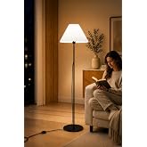 Metal Lambader Siyah 150 cm Tek Ayaklı Pileli Beyaz Modern Kumaş Başlık LAM08