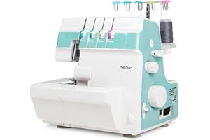 MEDION Overlock Nähmaschine SO90 (elektrisch, 90 Watt, LED Licht, mit einem Arbeitsgang schneiden, umfangreiches Zubehör, MD19169) türkis