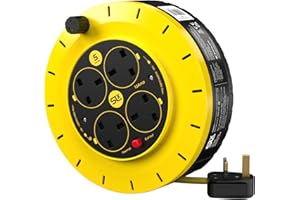 SLx Extension Lead 5m 4 Socket Extension Reel Heavy Duty Extension Cable Thermal Cut Out Extension Lead for Garden Lawn Mower Office 13A Fused UK Plug