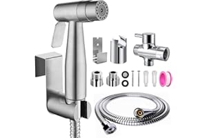 XOCOME Bidet Handbrause Set, Premium Doppelfunktion Edelstahl Gebähet Bidet Handbrause mit G1/2" T ventil und eine G3/8" Adapte, für Dusche Badezimmer Hygiene Toilettenpapier Windelreinigung