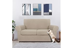 MAXIJIN Sofabezug 2 Sitzer Couchbezug Stretch mit Separatem 2 Kissenbezügen Schonbezug Wohnzimmer Sofa Sofahusse mit Elastische Bänder und Schaumstoffstäbe (2 Sitzer, Khaki)