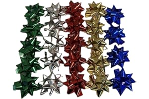 GMM 24 COCCARDE DA REGALO GRANDI, IN 5 COLORI METALLICI PER REGALI, FIOCCHI PER PACCHETTI AUTOADESIVI, STELLE DECORATIVE PER NATALE, COMPLEANNI, SAN VALENTINO, 6CM ADESIVO 2CM