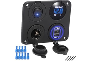 FanPaYY 4 in 1 pannello interruttori per auto, doppio caricatore USB, voltmetro a blu, presa accendisigari, interruttore a bilanciere ON/Off per auto, barca, camion