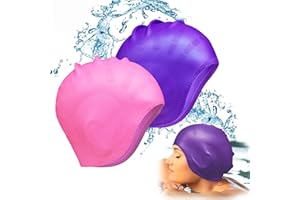 Sadodo 2PCS Pack Swim Cap,Cover Ears Swimming Cap Bathing Hat Silicone Waterproof, With ear protection For Unisex Aldult Women Man